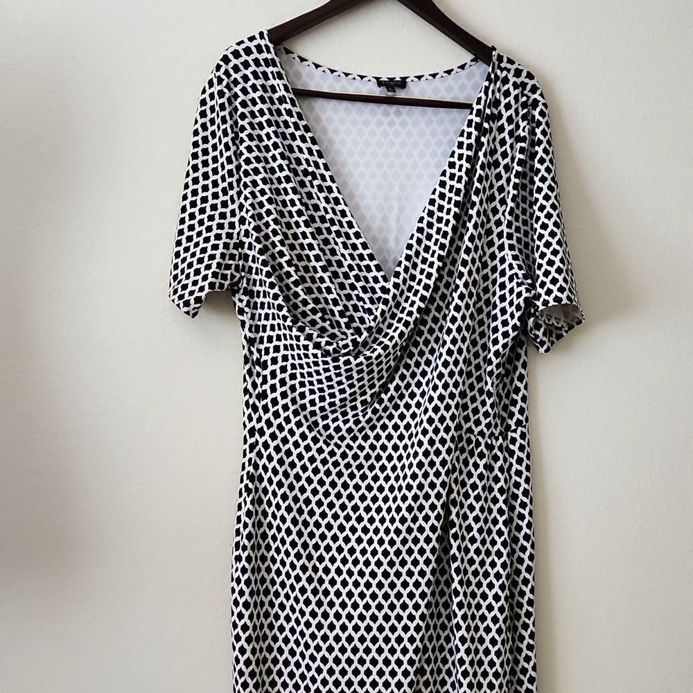 Talbots Black & White Faux-Wrap Dress 3x